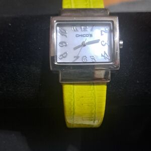 Chico's Silver Watch with Bright Yellow Band